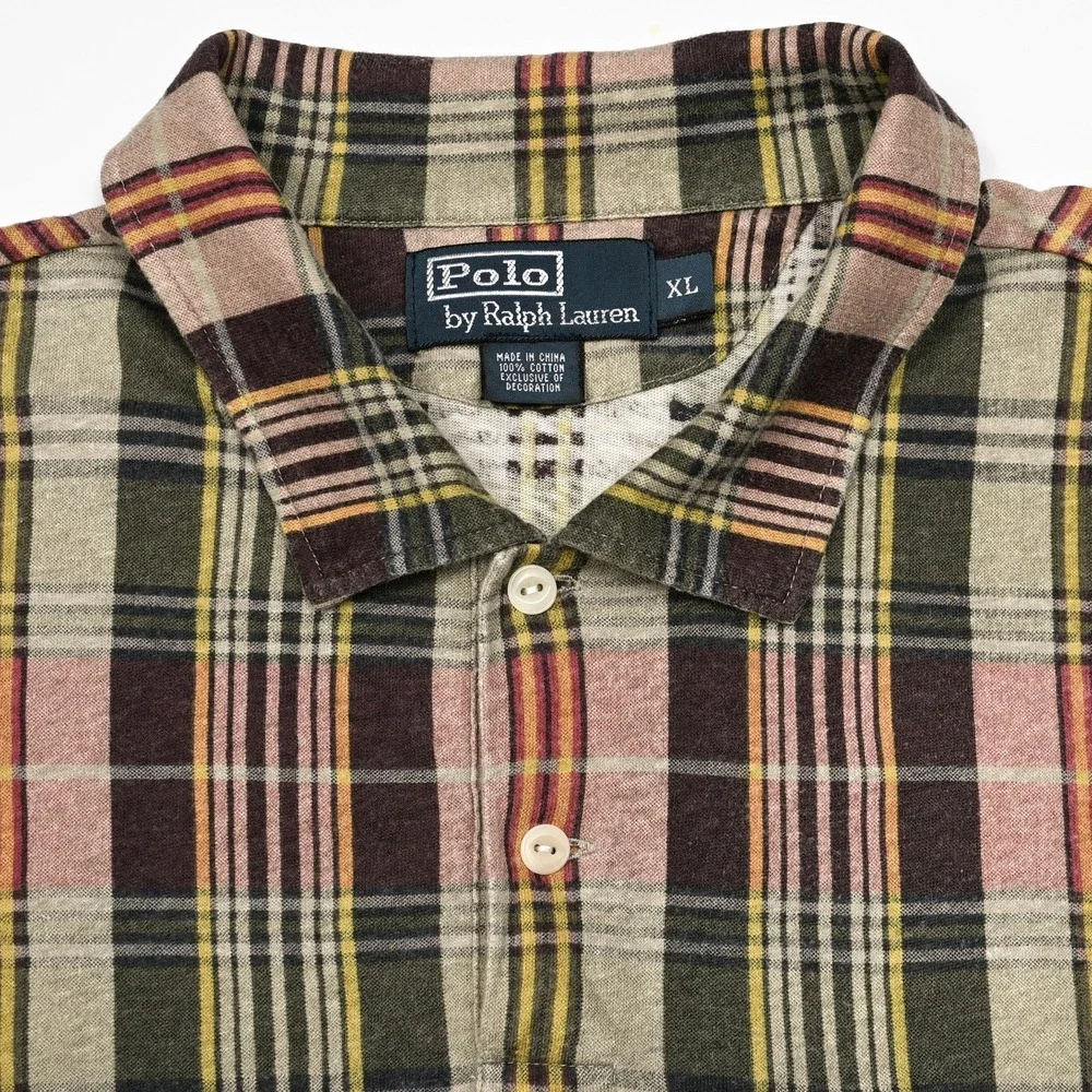 Polo Ralph Lauren Mens Window Plaid Cotton S/S Polo‎ Shirt Pocket Mens XL Preppy